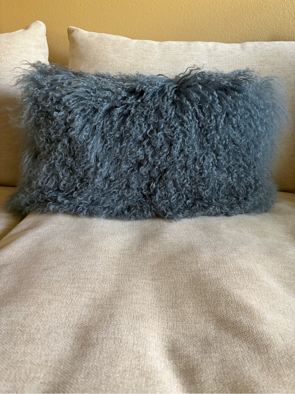 Light Blue Faux Fur Decorative Pillow - Plush Home Accent.  Lumbar Accent Pillow